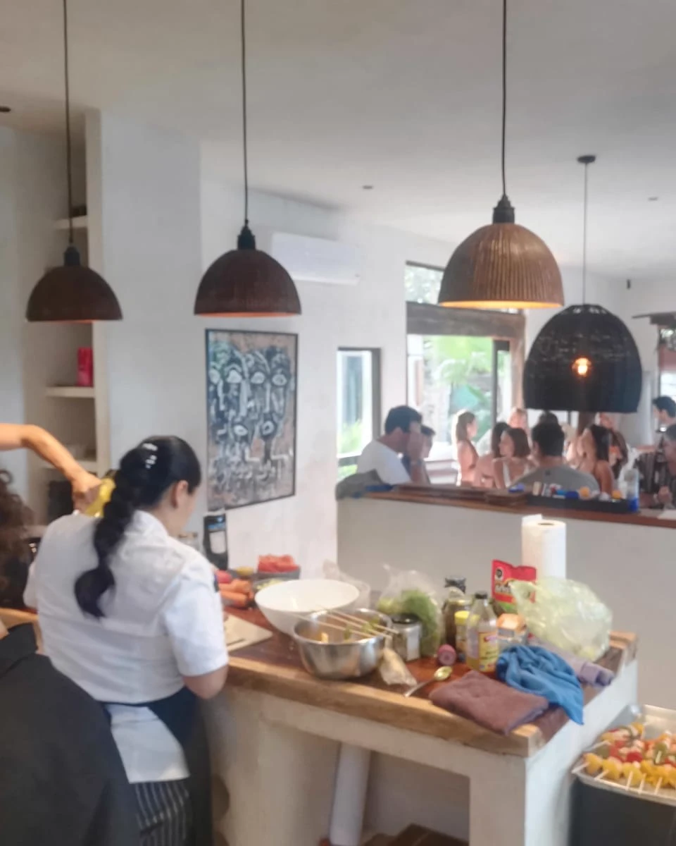 The chef and kitchen at work during a private villa service